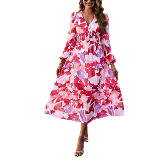 Autumn Women’s Clothing Bohemian Holiday Casual Printed Dress