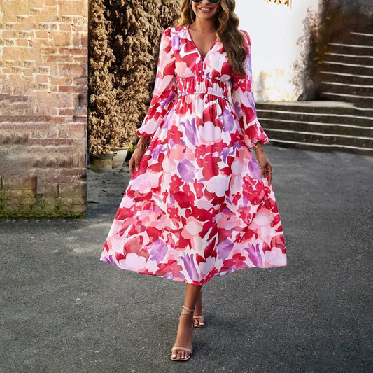 Autumn Women’s Clothing Bohemian Holiday Casual Printed Dress