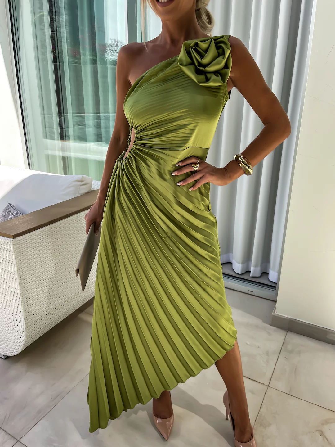 RosePetal Asym Pleated Dress - Sexy Evening Glam - LauBelle Brand