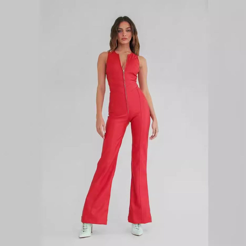 Retro Heart-Back Halter Denim Jumpsuit for Women - LauBelle Brand
