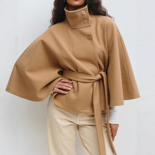 Chic Winter Batwing Belted Trench Coat for Women - LauBelle Brand