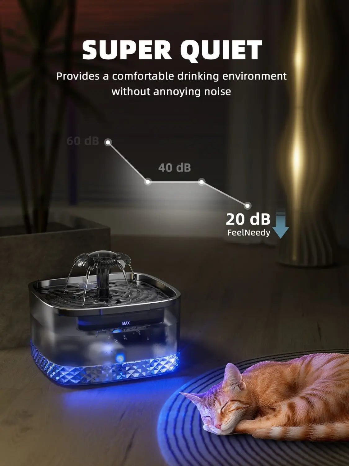 Gray Pet Water Dispenser with USB and Sensor Black Filter Cotton Set