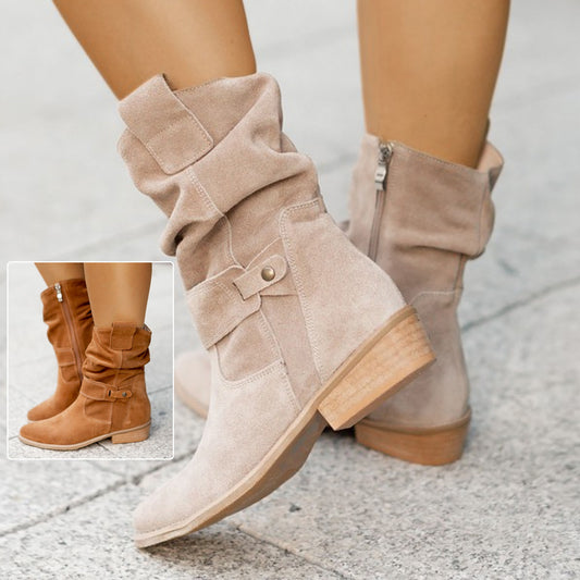 Suede Chic Western Mid-Calf Pointed Toe Boots - LauBelle Brand