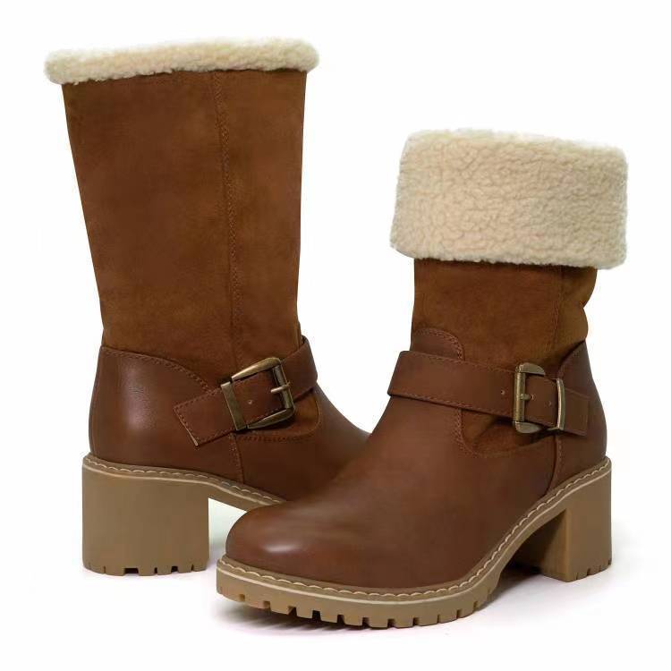 ChicBuckle Western Warm Chunky Heel Boots for Women - LauBelle