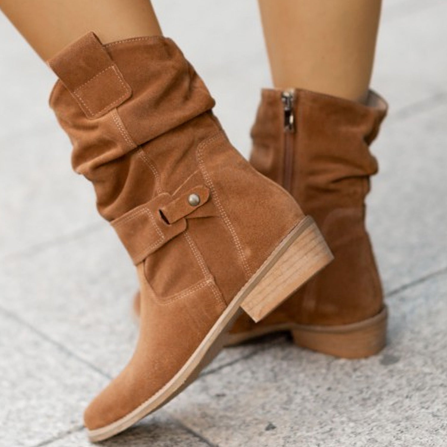 Suede Chic Western Mid-Calf Pointed Toe Boots - LauBelle