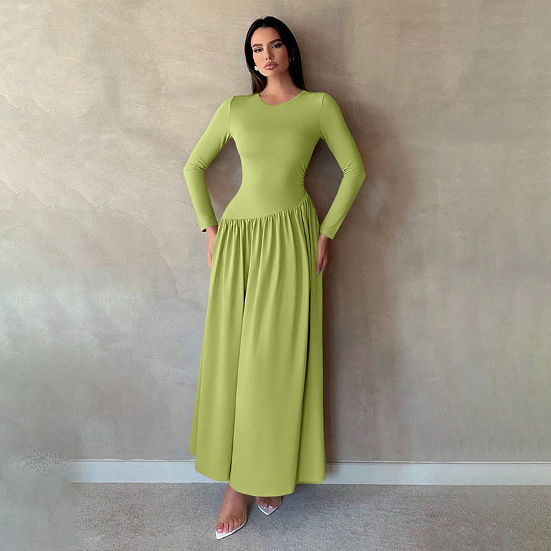 ElegaBase Pleated Solid Maxi Dress - LauBelle Brand