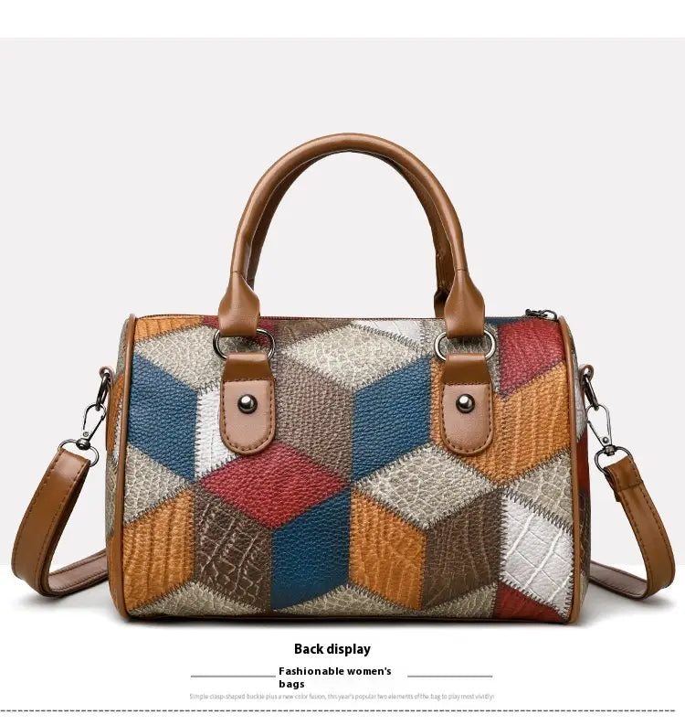 Zwarte en bruine PU Rhombus cilinder crossbody koffer