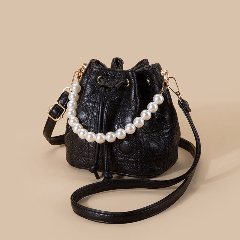 PearlCloud Cowhide Bucket Handbag