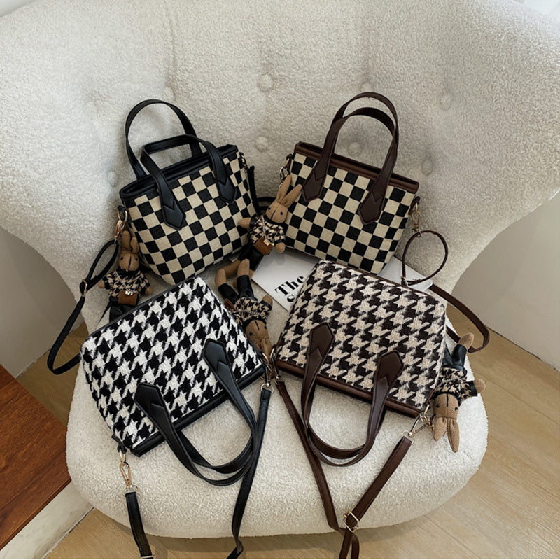 Chic Houndstooth Checkerboard Shoulder Tote for Women - LauBelle Brand
