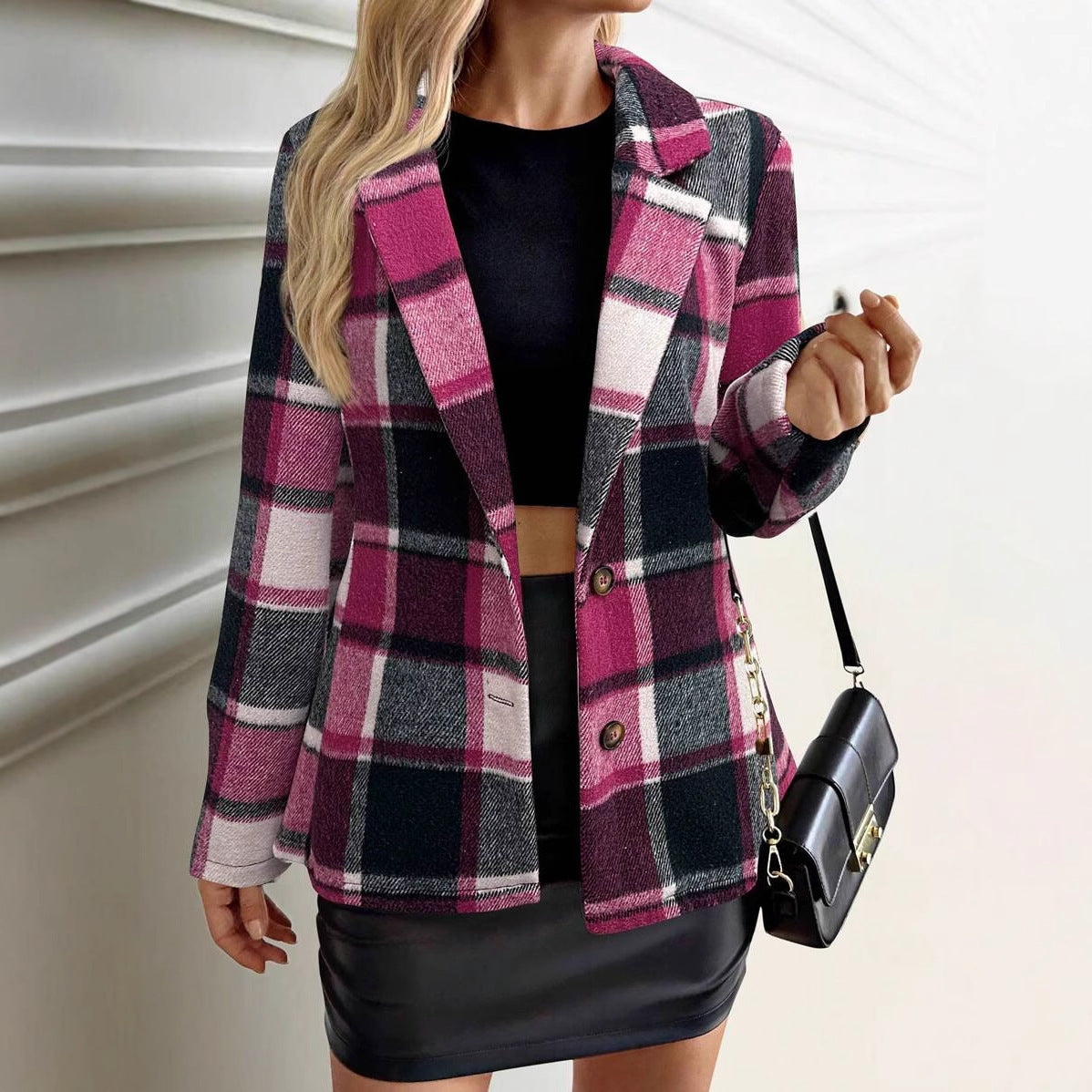 PlaidEase Versatile Loose Fit Blazer Jacket - LauBelle