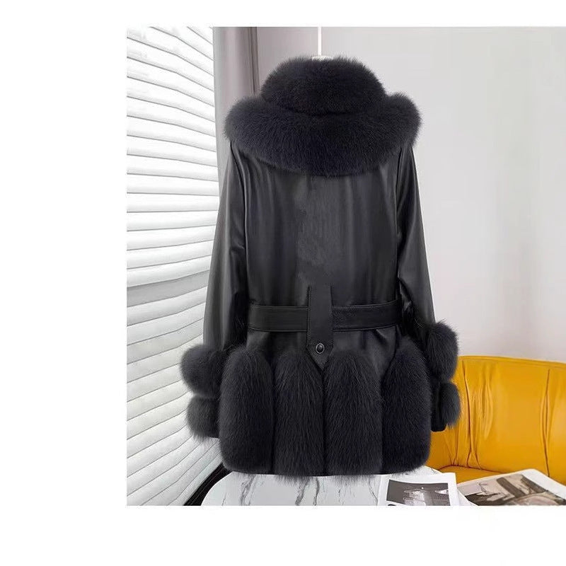 Chic Plush Mid-Length Leather Fur Coat - LauBelle Brand