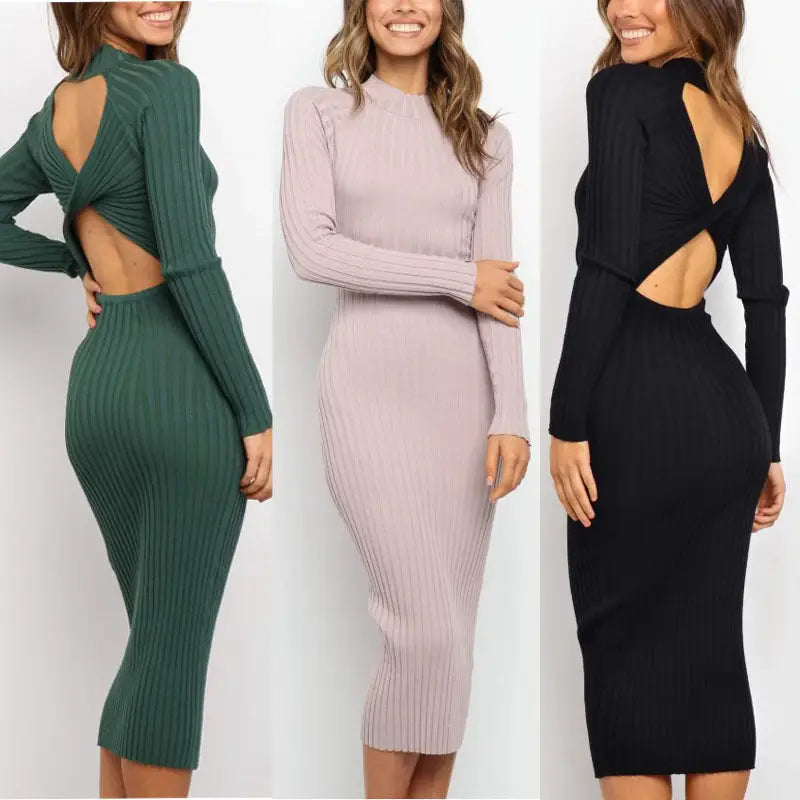Backless Bow Sweater Dress - 4