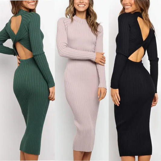 Backless Bow Sweater Dress - 4