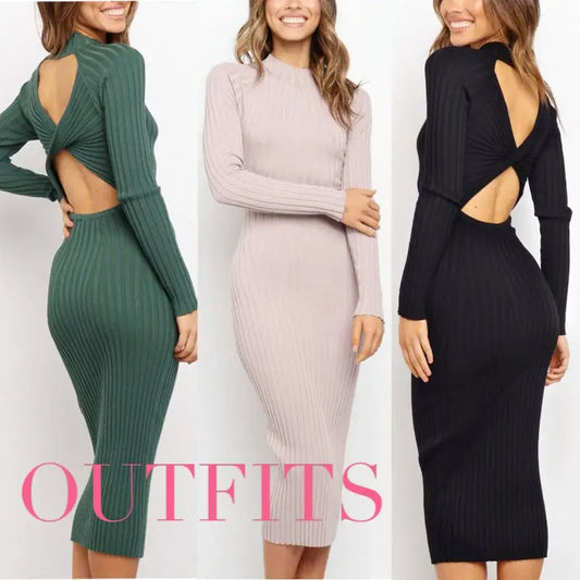 Backless Bow Sweater Dress - 4
