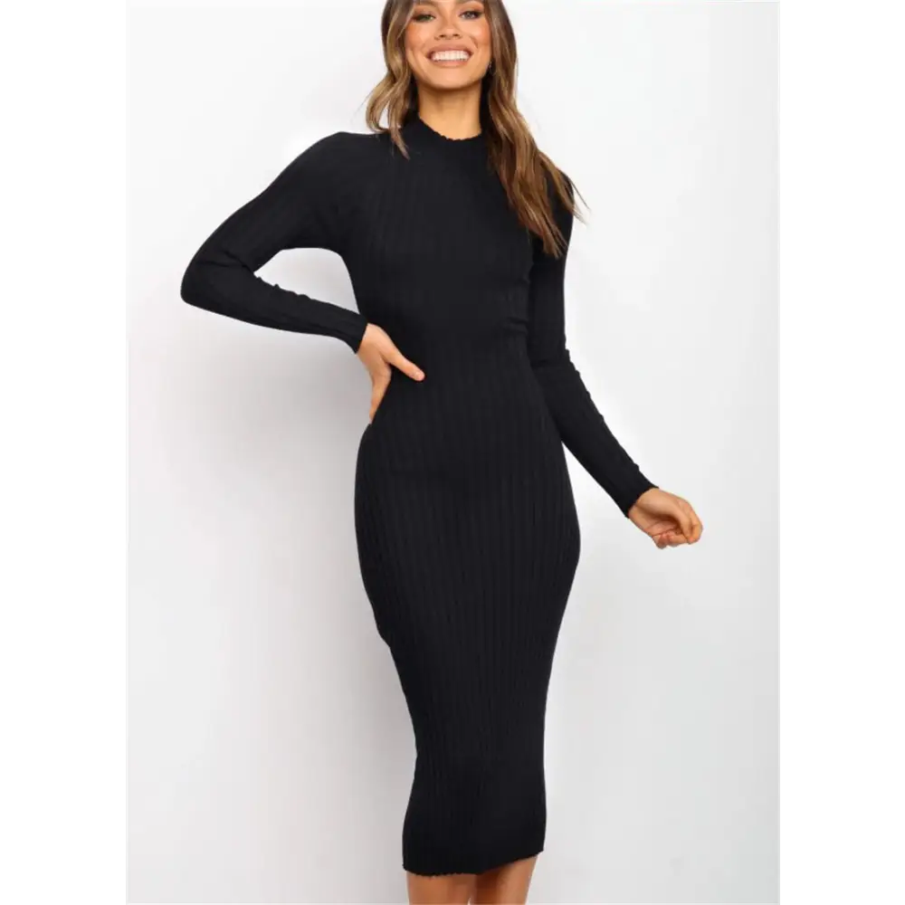 Backless Bow Sweater Dress - Black. / S - 4
