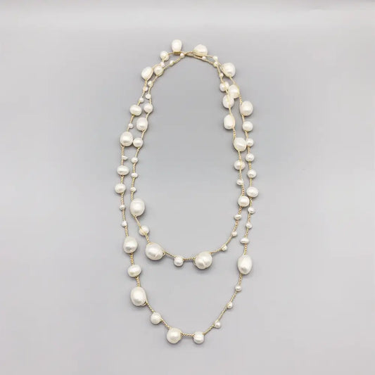 Baroque Pearl Necklace - Handwoven Freshwater - Pearl Necklace
