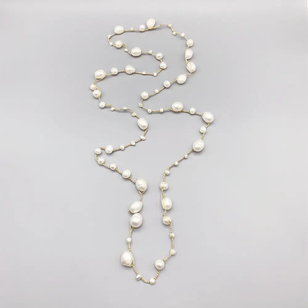 Baroque Pearl Necklace - Handwoven Freshwater - Pearl Necklace