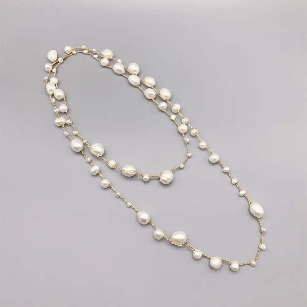 Baroque Pearl Necklace - Handwoven Freshwater - Pearl Necklace