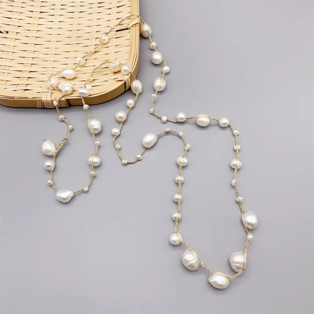 Baroque Pearl Necklace - Handwoven Freshwater - Pearl Necklace
