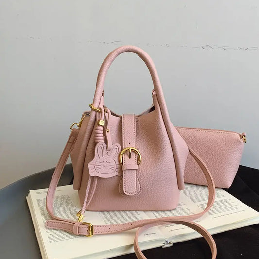 Barrel Type PU Shoulder Bag with Multi-Pocket Design