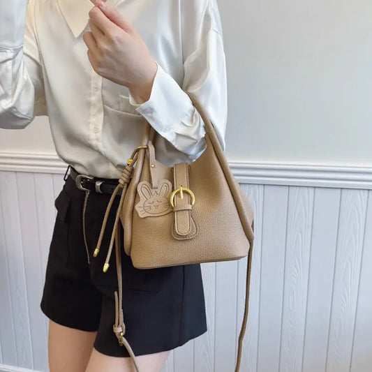Barrel Type PU Shoulder Bag with Multi-Pocket Design