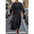 Batwing Elegance: Waist-Tight Solid Dress - Black / S