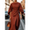Batwing Elegance: Waist-Tight Solid Dress - Brick Red / S