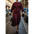 Batwing Elegance: Waist-Tight Solid Dress - Wine Red / S