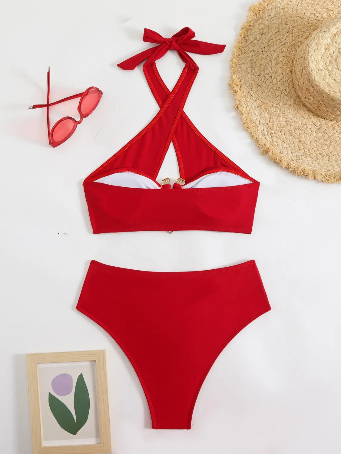 New Solid Color Sexy High Waist Tube Top Split Bikini