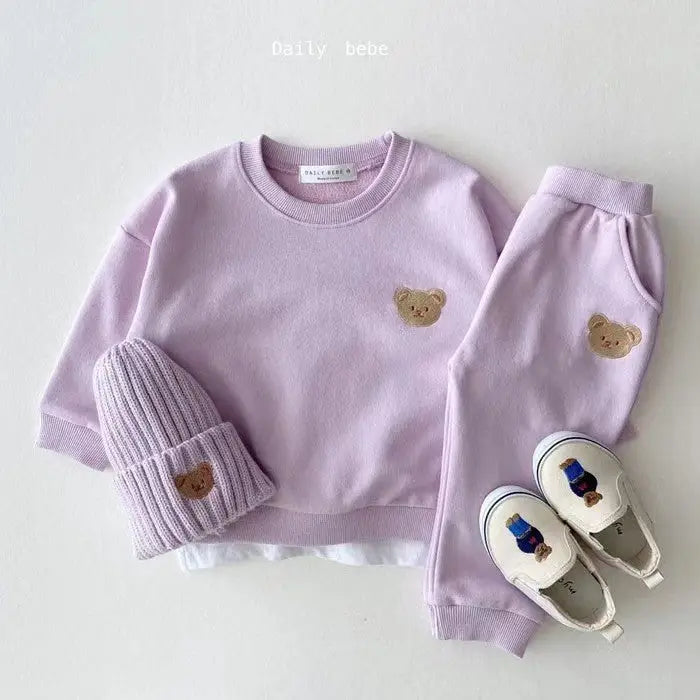 BearHug Infant Cotton Sweater & Pants Set - Purple / 100cm