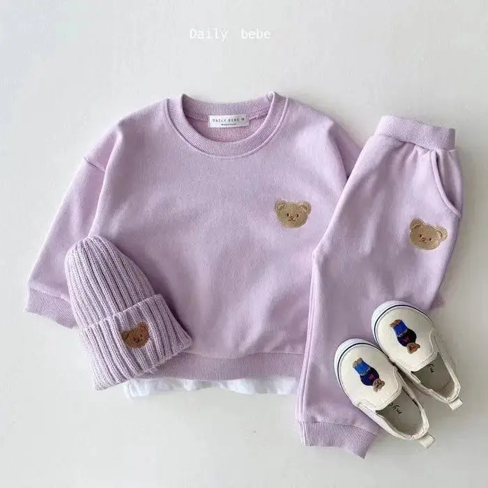 BearHug Infant Cotton Sweater & Pants Set - Purple / 100cm