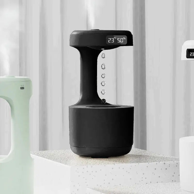 Bedroom Humidifier with Anti Gravity Water Droplets and Ultrasonic Atomization Black / USB