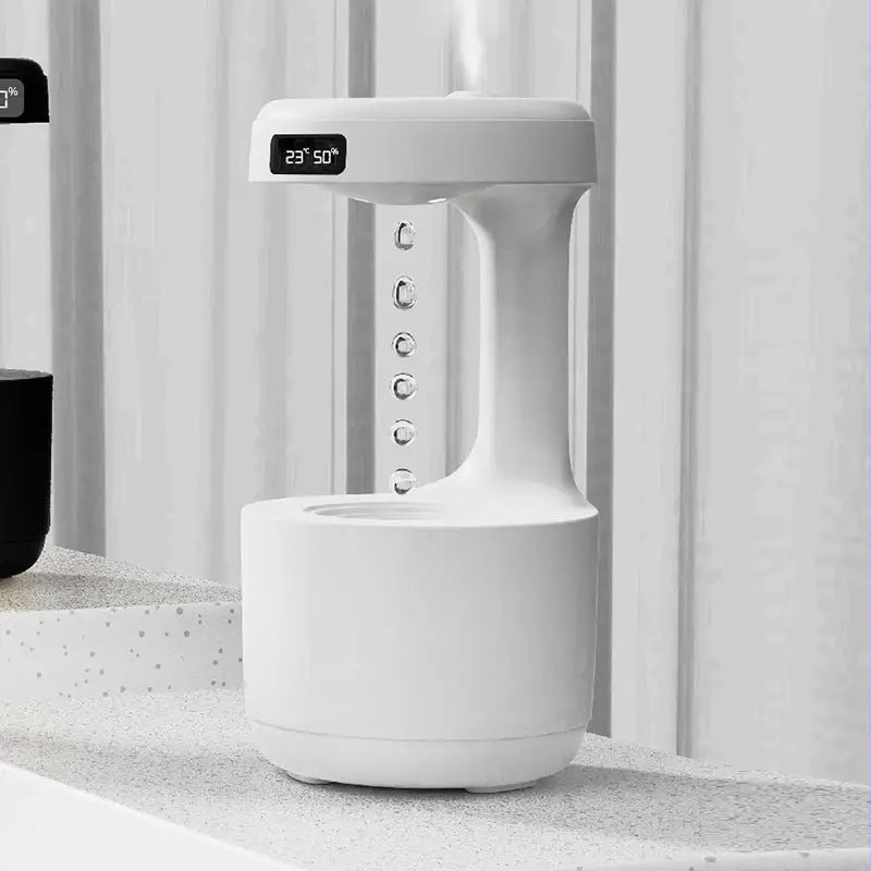 Bedroom Humidifier with Anti Gravity Water Droplets and Ultrasonic Atomization White / USB