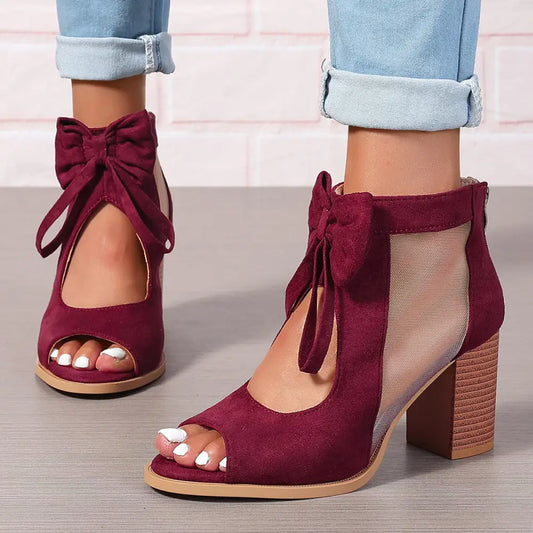 BellaBow Chunky High Heels - Bridal Party Sandals