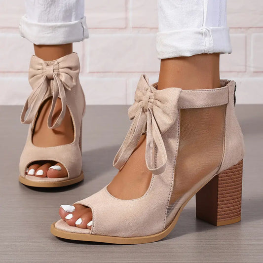 BellaBow Chunky High Heels - Bridal Party Sandals