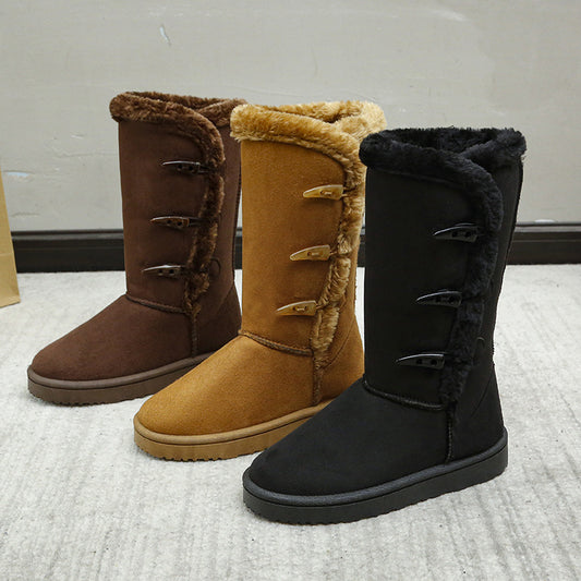 Cotton Shoes Thickened Mid-top Snow Boots Middle Tube Leather Boots - LauBelle