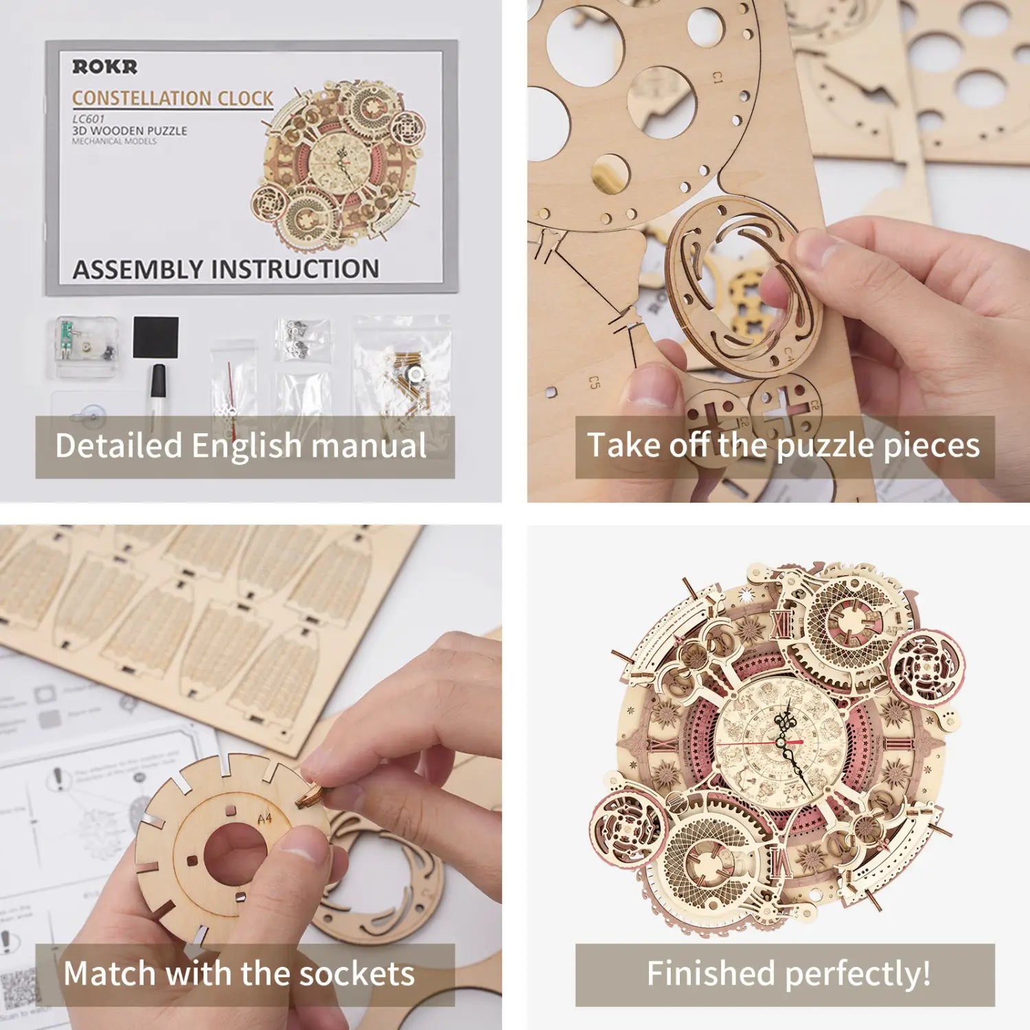 Zodiac Wooden Wall Clock Assembly Kit 168 Pieces