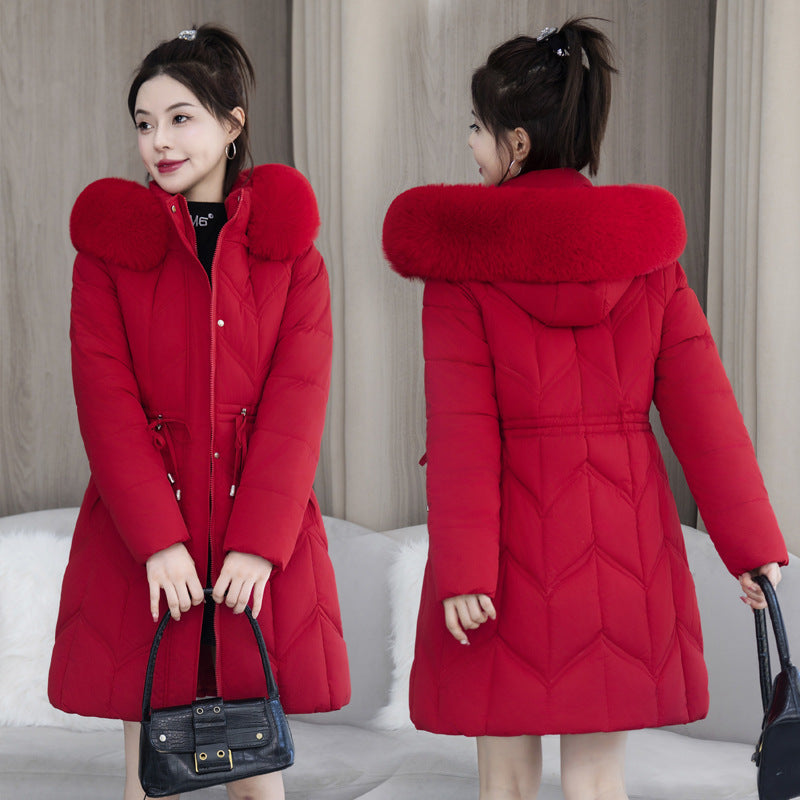 Arctic Luxe: Mid-Length Fur Collar Cotton Coat - LauBelle