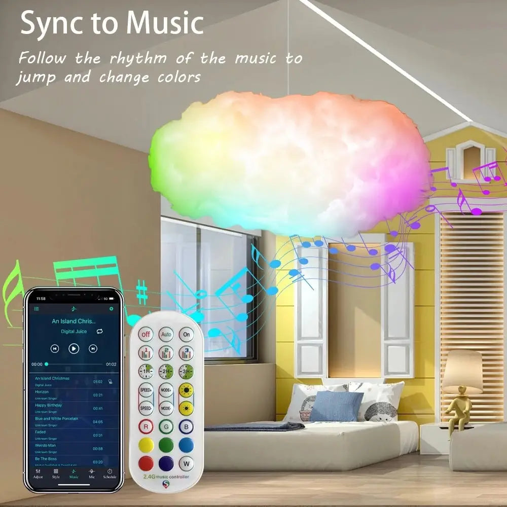 Big Cotton Cloud Lightning Light with APP Control and Music Remote 60 70CM White / USB