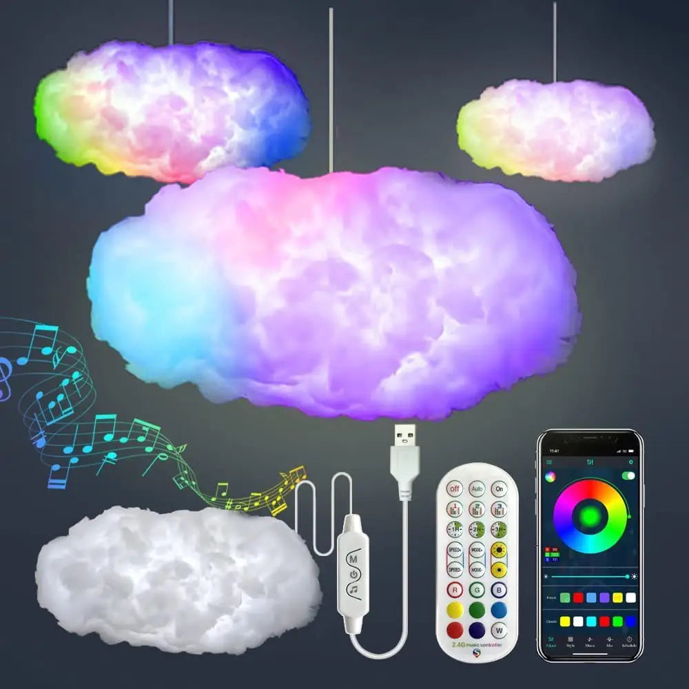 Big Cotton Cloud Lightning Light with APP Control and Music Remote 60 70CM White / USB
