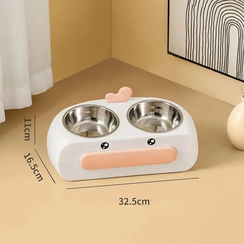 Big Mouth Duck Double Bowls for Cats in Multiple Colors and Materials Stainless Steel Bowl / Pink