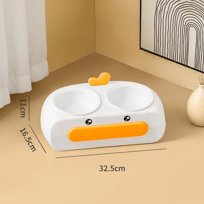 Big Mouth Duck Double Bowls for Cats in Multiple Colors and Materials Ceramic Bowl / Yellow