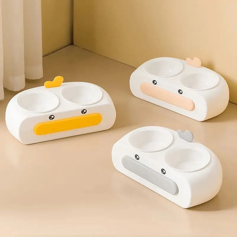 Big Mouth Duck Double Bowls for Cats in Multiple Colors and Materials