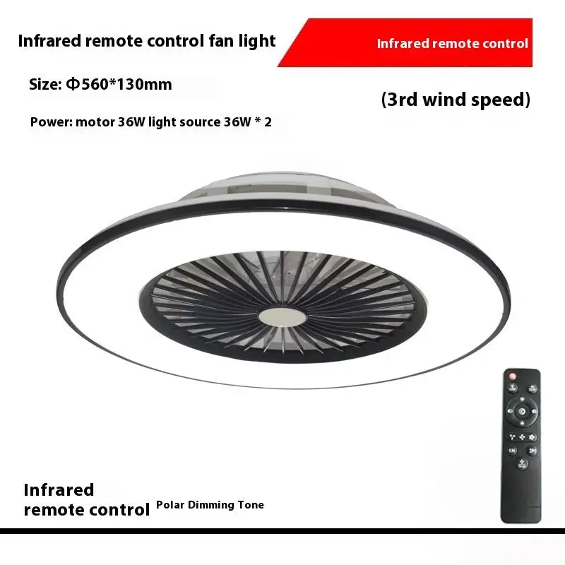 Black 36W Ceiling Fan Light with Remote Control and Dimmable LED Black 56CM / 36W