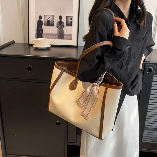 Black and Brown PU Leather Shoulder Bag with Multiple Compartments