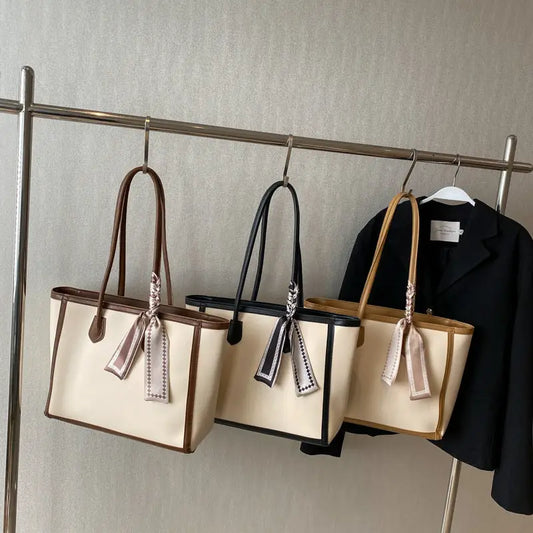 Black and Brown PU Leather Shoulder Bag with Multiple Compartments