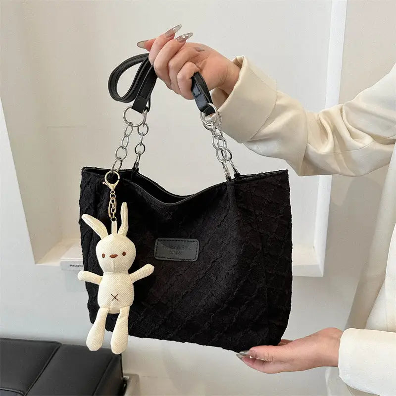 Black and White Medium PU Suitcase Style Crossbody Shoulder Bag - Black