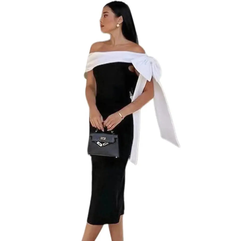 Black and White Mid Waist Mid Length Bow Skirt