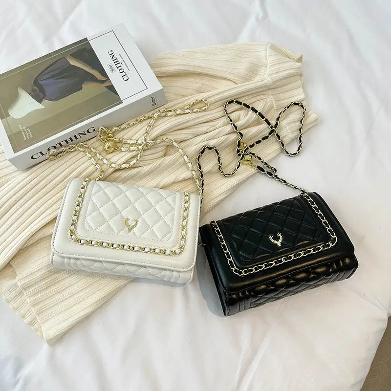 Black and White PU Crossbody Bag with Polyester Lining