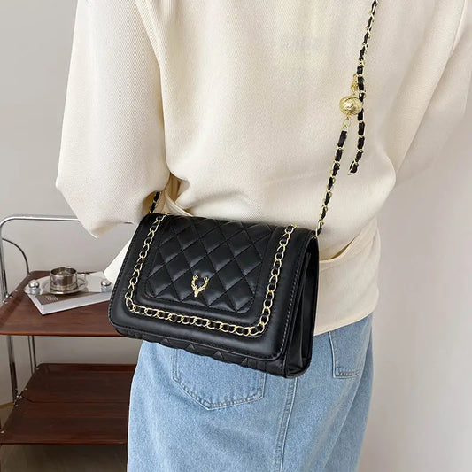 Black and White PU Crossbody Bag with Polyester Lining
